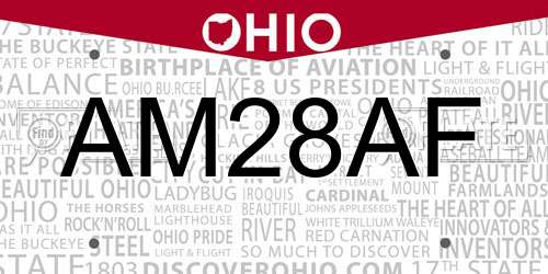 AM28AF Ohio License Plate