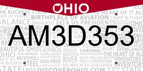 AM3D353 Ohio License Plate