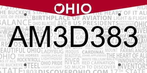 AM3D383 Ohio License Plate