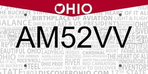 AM52VV Ohio License Plate