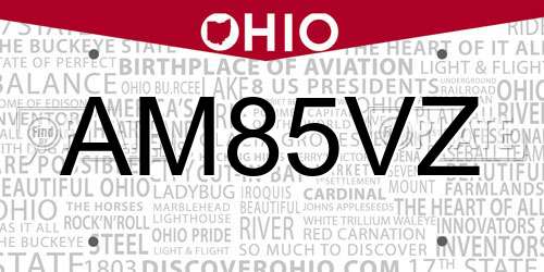 AM85VZ Ohio License Plate