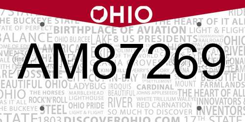 AM87269 Ohio License Plate