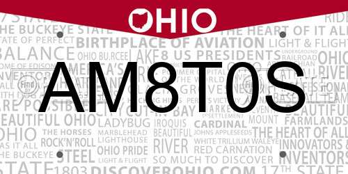 AM8T0S Ohio License Plate
