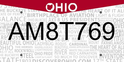 AM8T769 Ohio License Plate