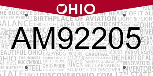 AM92205 Ohio License Plate