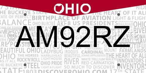 AM92RZ Ohio License Plate