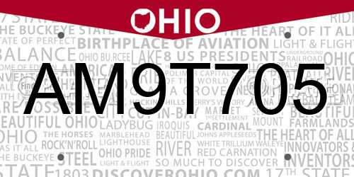 AM9T705 Ohio License Plate