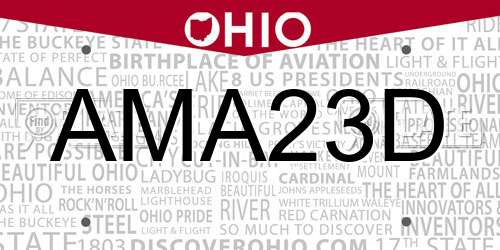 AMA23D Ohio License Plate