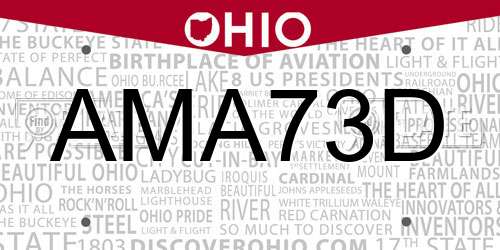 AMA73D Ohio License Plate