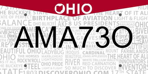 AMA73O Ohio License Plate