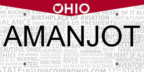 AMANJOT Ohio License Plate