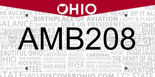 AMB208 Ohio License Plate