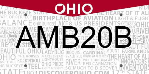 AMB20B Ohio License Plate