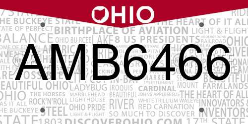 AMB6466 Ohio License Plate