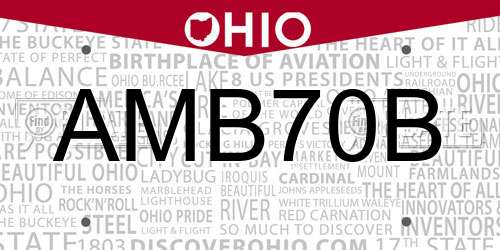 AMB70B Ohio License Plate