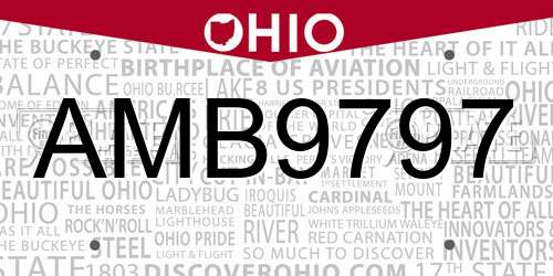 AMB9797 Ohio License Plate