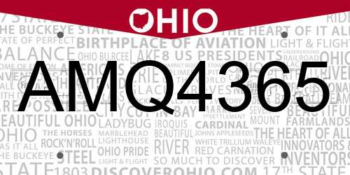 AMQ4365 Ohio License Plate