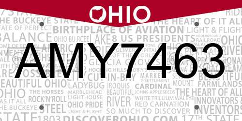 AMY7463 Ohio License Plate