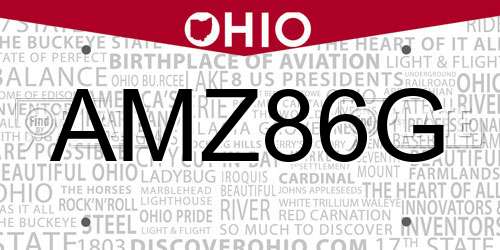 AMZ86G Ohio License Plate