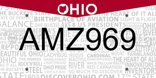 AMZ969 Ohio License Plate