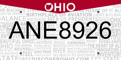 ANE8926 Ohio License Plate