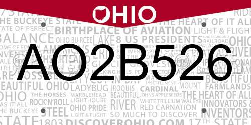 AO2B526 Ohio License Plate