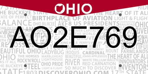 AO2E769 Ohio License Plate