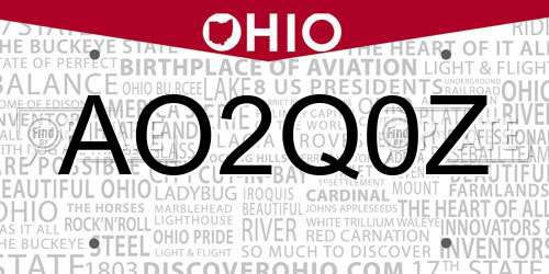 AO2Q0Z Ohio License Plate