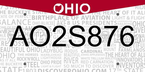 AO2S876 Ohio License Plate