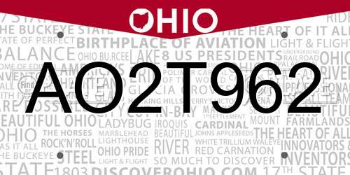 AO2T962 Ohio License Plate