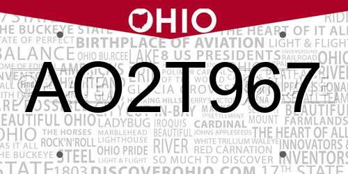 AO2T967 Ohio License Plate