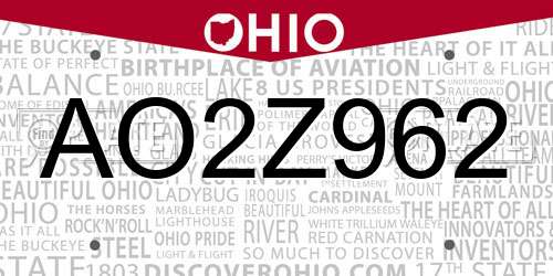AO2Z962 Ohio License Plate