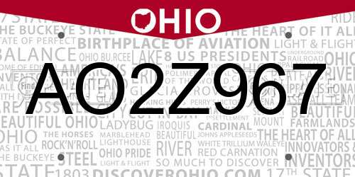 AO2Z967 Ohio License Plate