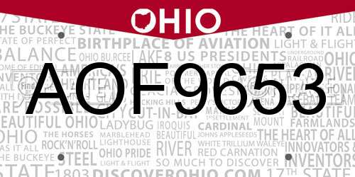 AOF9653 Ohio License Plate