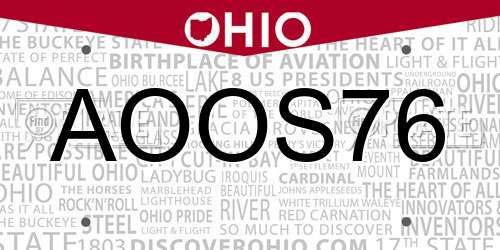 AOOS76 Ohio License Plate