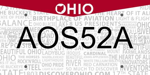 AOS52A Ohio License Plate