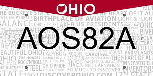 AOS82A Ohio License Plate