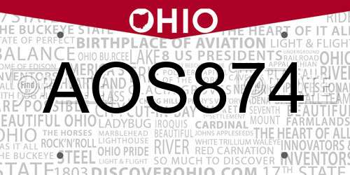 AOS874 Ohio License Plate