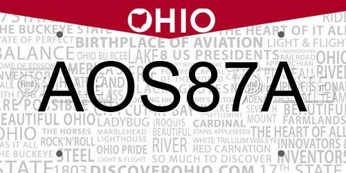 AOS87A Ohio License Plate
