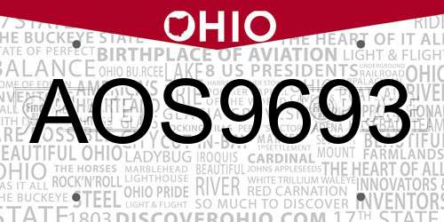 AOS9693 Ohio License Plate