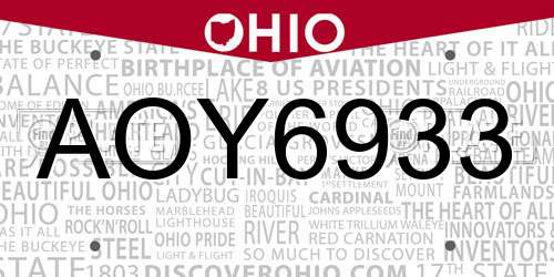 AOY6933 Ohio License Plate