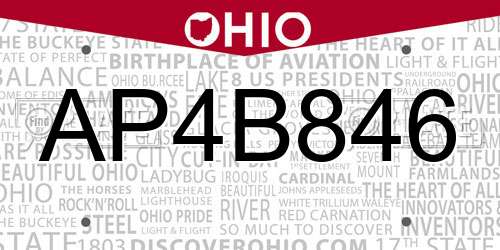 AP4B846 Ohio License Plate