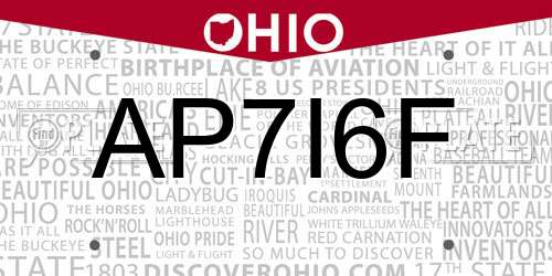 AP7I6F Ohio License Plate