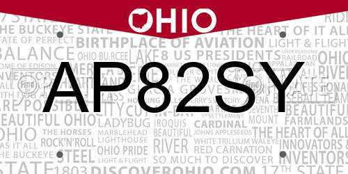 AP82SY Ohio License Plate