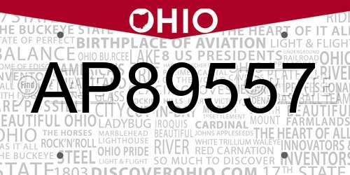 AP89557 Ohio License Plate