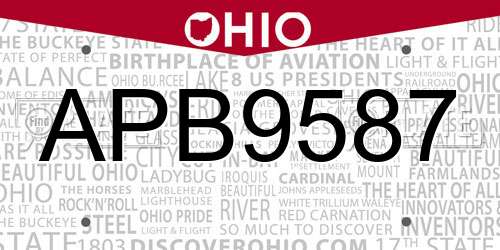 APB9587 Ohio License Plate