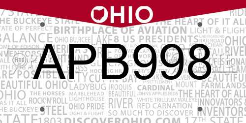 APB998 Ohio License Plate
