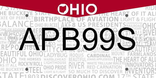 APB99S Ohio License Plate