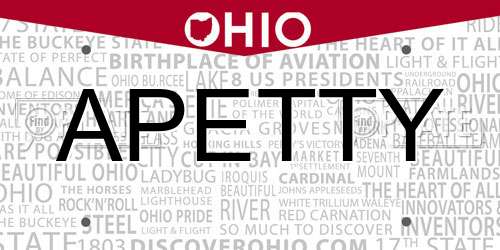 APETTY Ohio License Plate