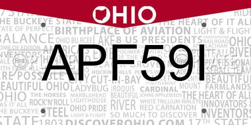 APF59I Ohio License Plate